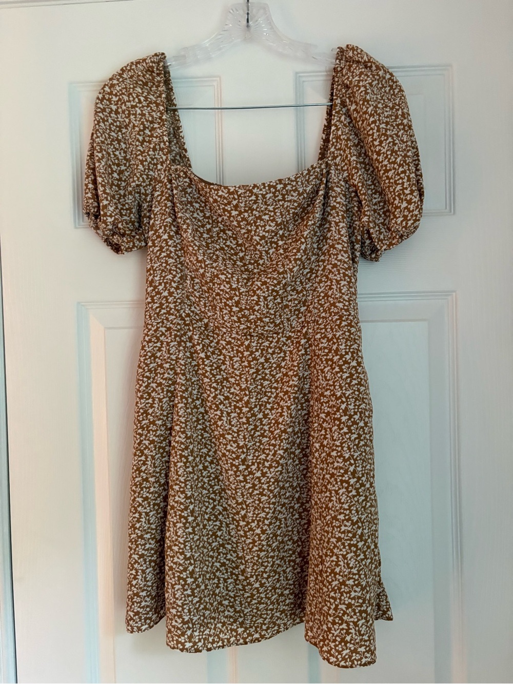 Abercrombie & Fitch Brown Floral Puff-Sleeve Mini Dress